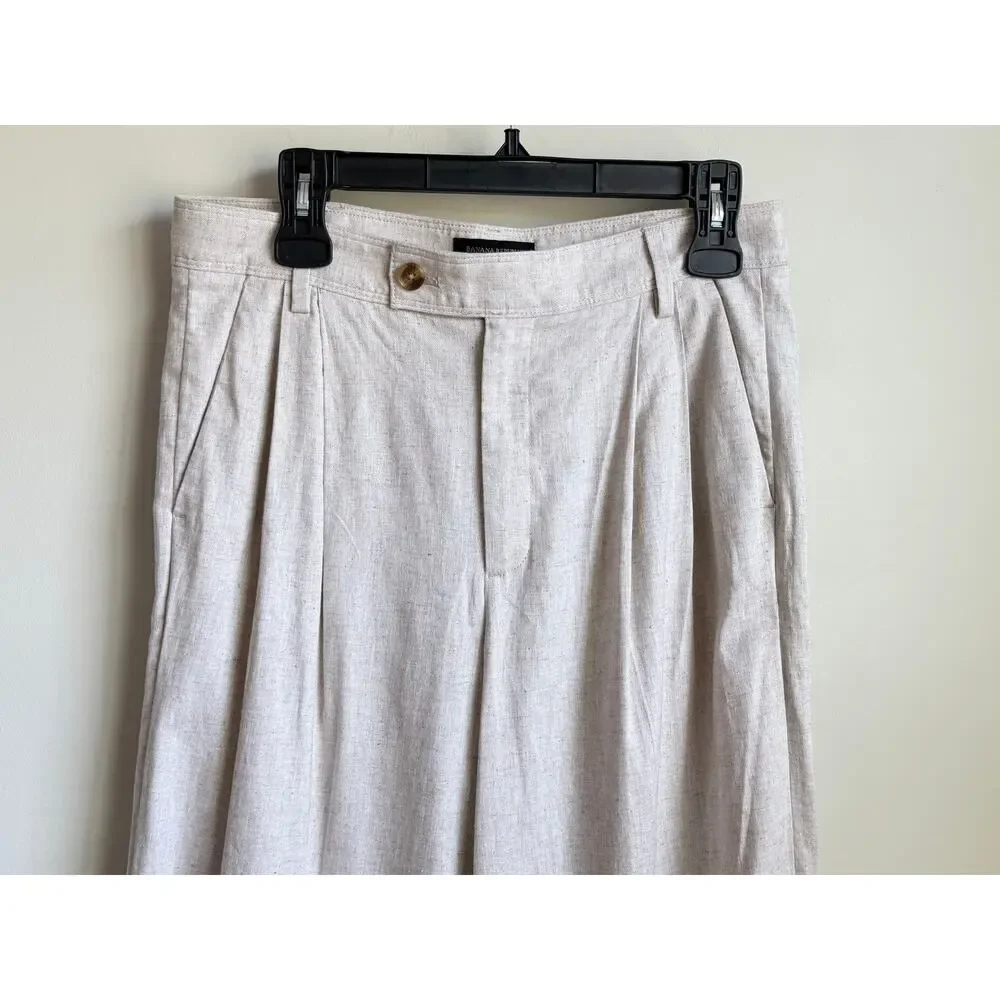 Banana Republic Linen-Blend Wide-Leg Pleated Trouser Pants Beige Womens Size 8
